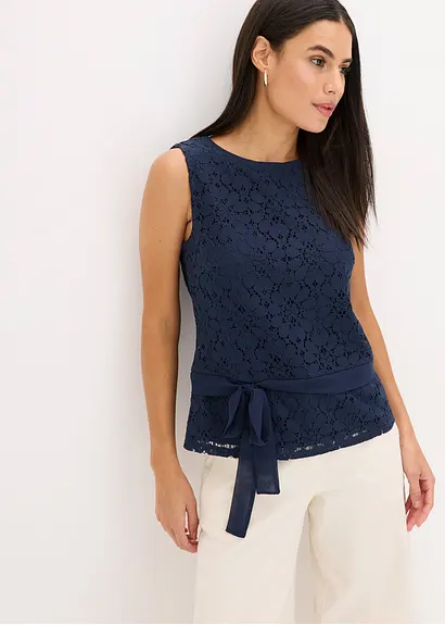 Bonprix Edles Spitzen Top - Blau - Damen
