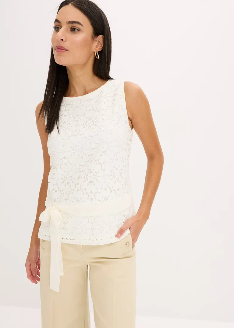 Bonprix Edles Spitzen Top - Weiß - Damen