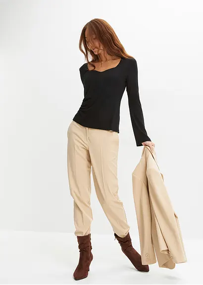 Bonprix Elegante Hose Mit Bügelfalte - Beige - Damen
