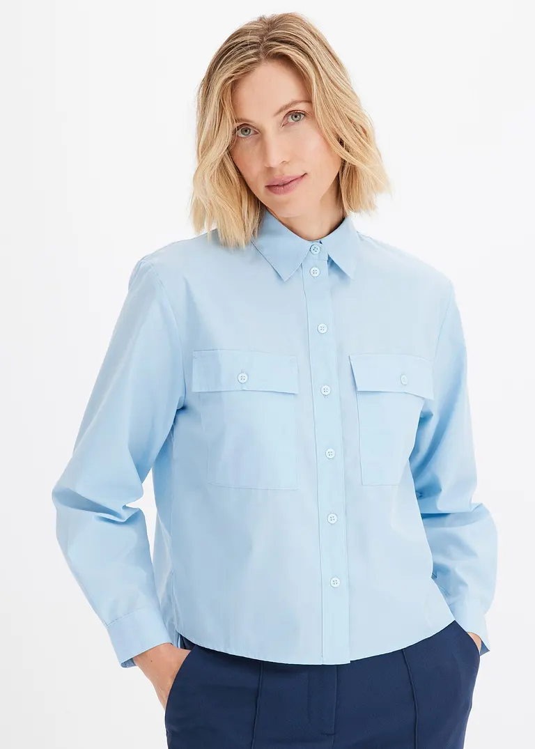 Bonprix Elegante Popeline-Bluse - Blau - Damen