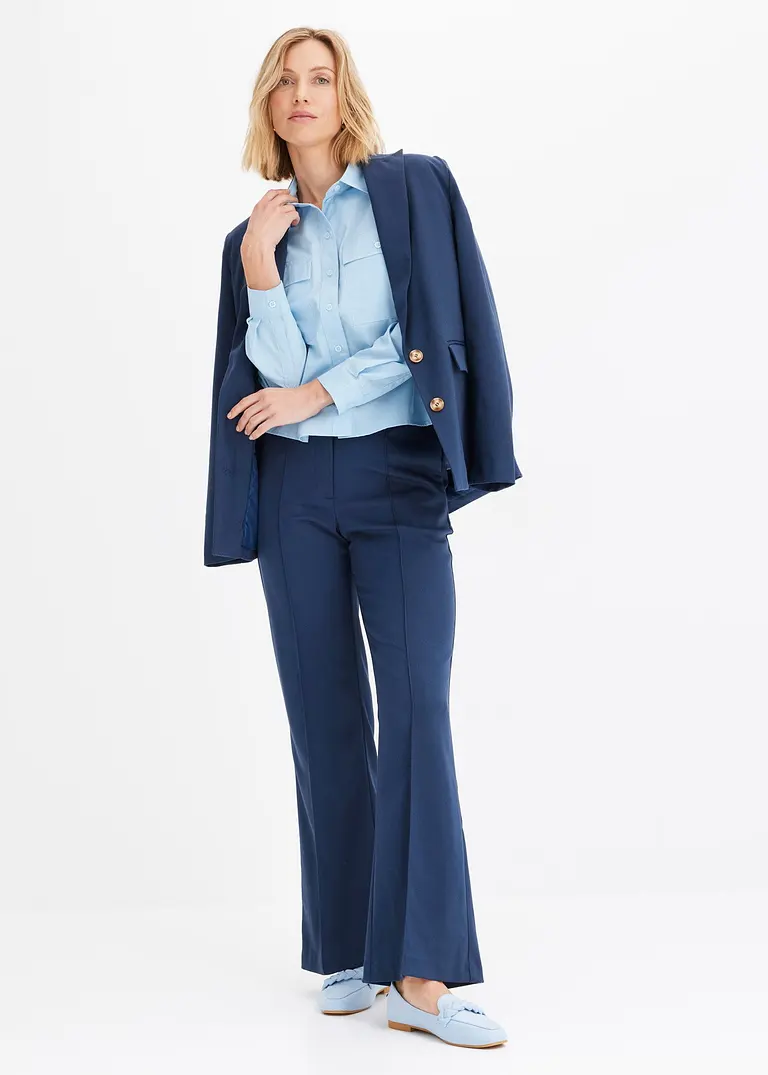 Bonprix Elegante Popeline-Bluse - Blau - Damen