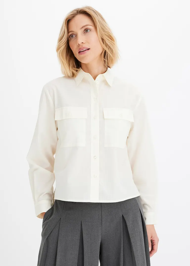 Bonprix Elegante Popeline-Bluse - Weiß - Damen