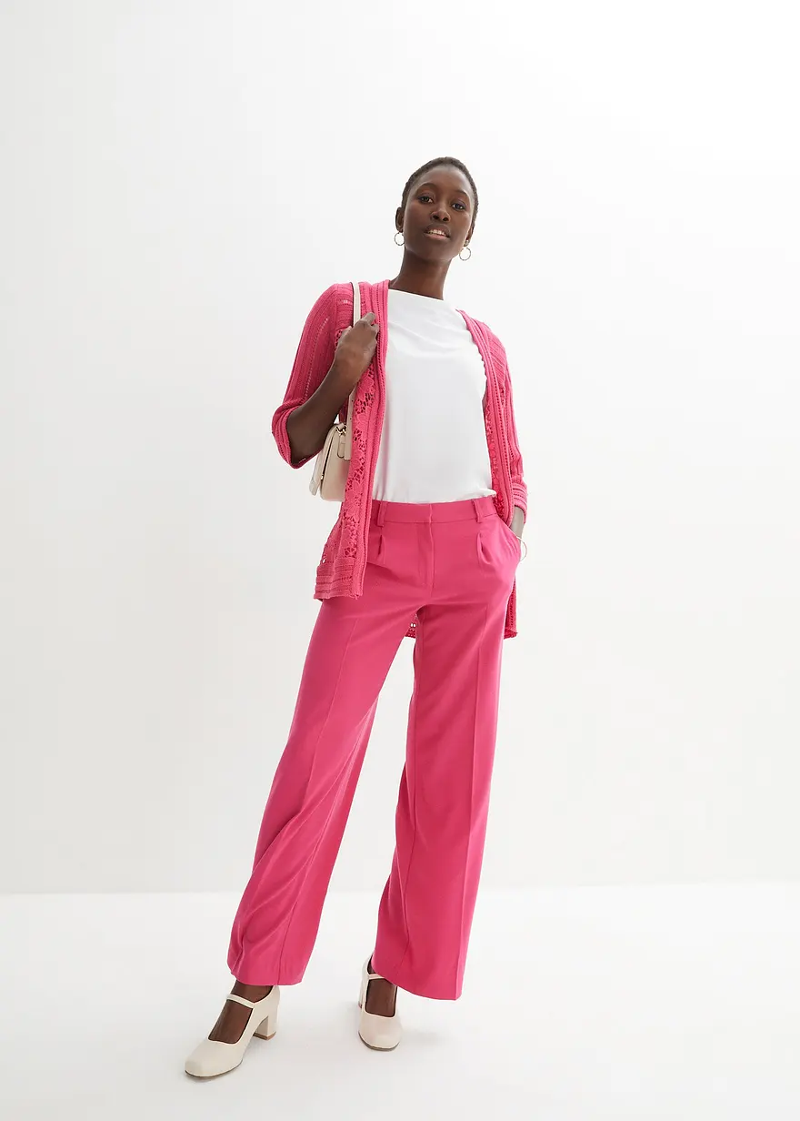 Bonprix Elegante Strickjacke Mit Spitze - Pink - Damen