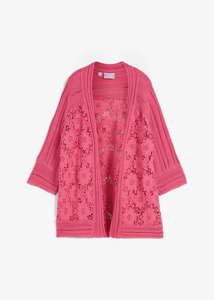 bonprix elegante Strickjacke mit Spitze - pink - Damen