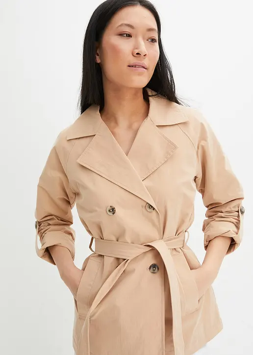Bonprix Eleganter Kurzer Trenchcoat - Beige - Damen