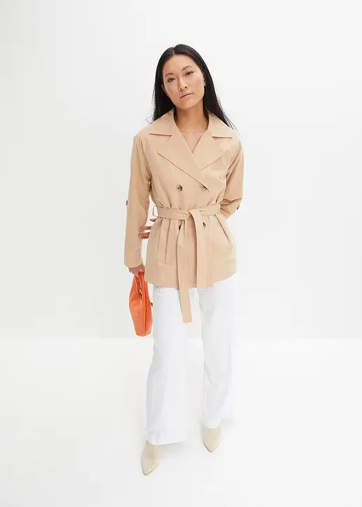 Bonprix Eleganter Kurzer Trenchcoat - Beige - Damen