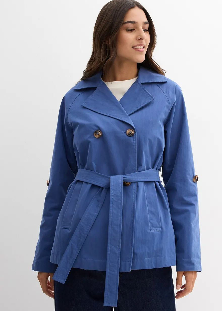 Bonprix Eleganter Kurzer Trenchcoat - Blau - Damen