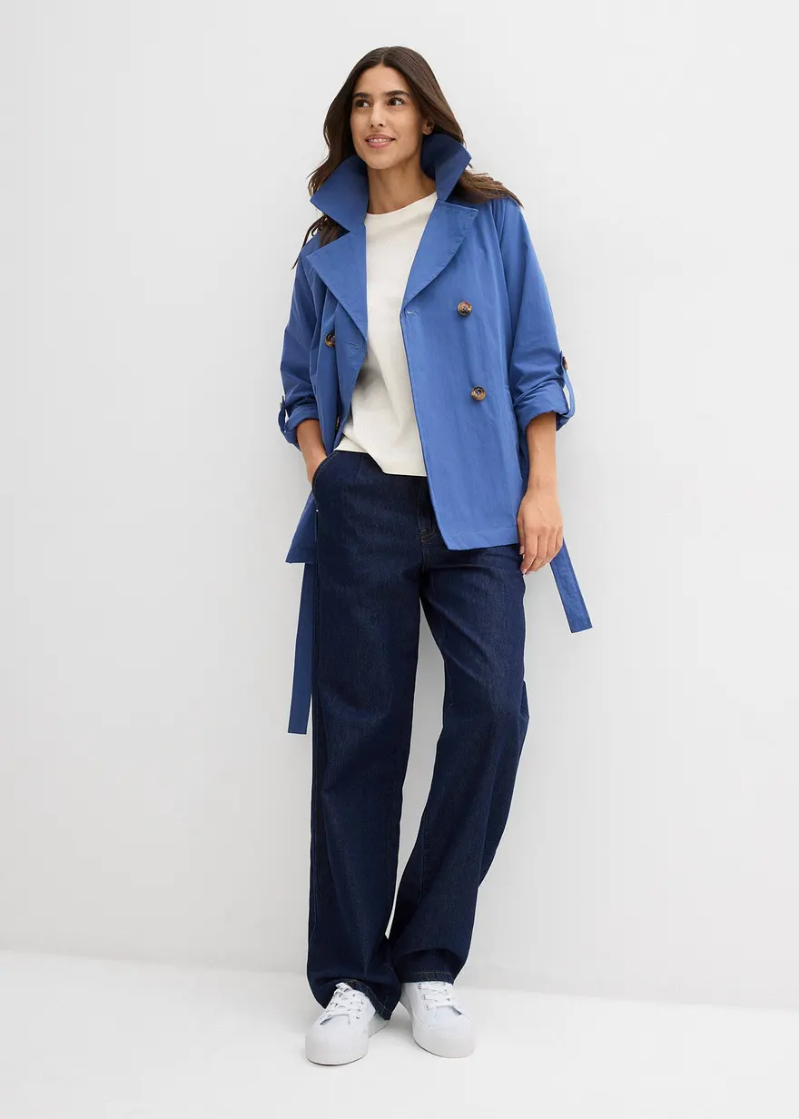 Bonprix Eleganter Kurzer Trenchcoat - Blau - Damen