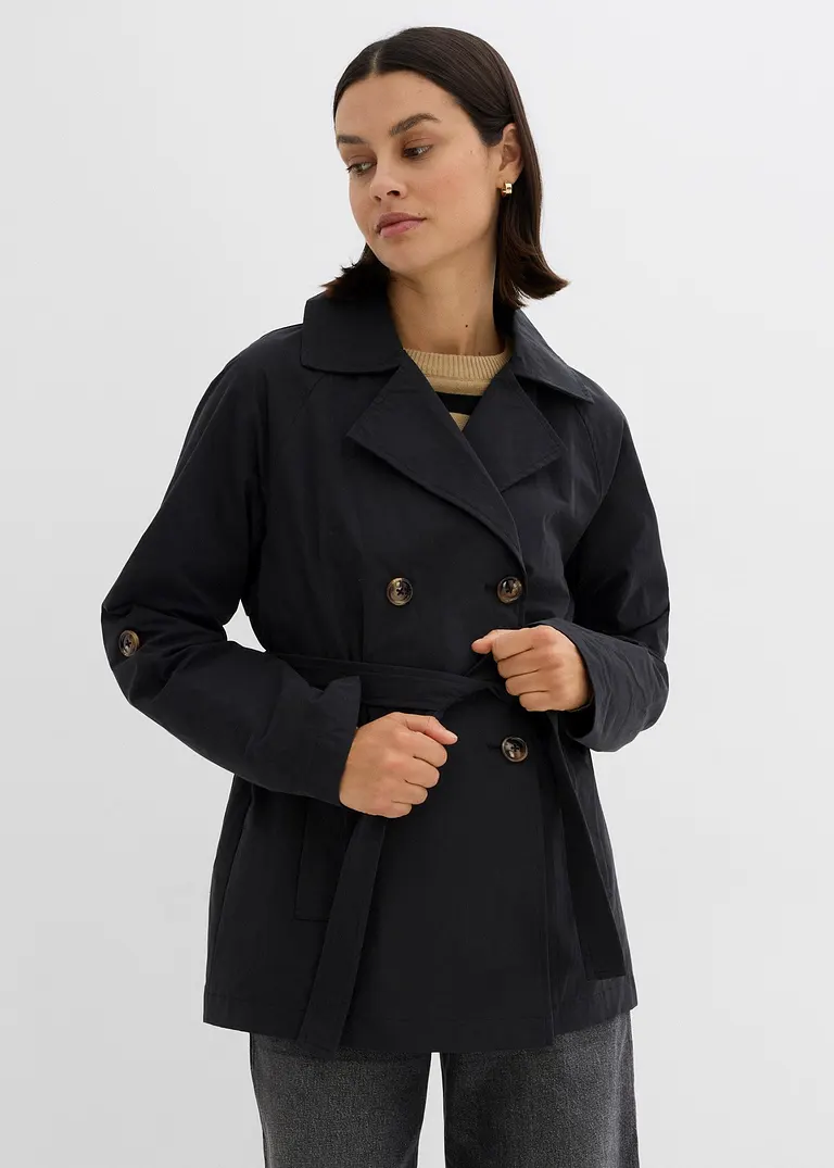 Bonprix Eleganter Kurzer Trenchcoat - Schwarz - Damen