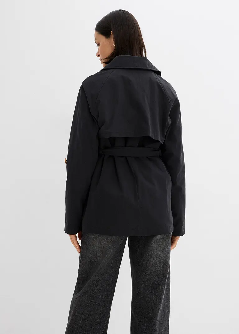 Bonprix Eleganter Kurzer Trenchcoat - Schwarz - Damen