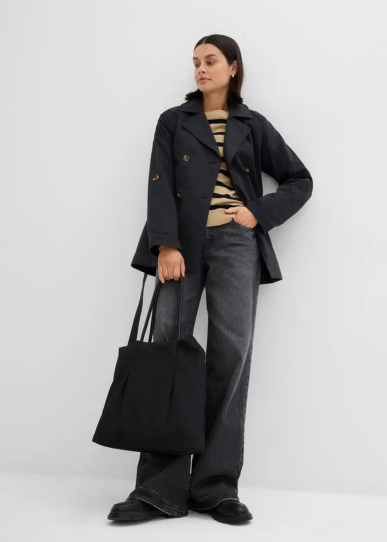 Bonprix Eleganter Kurzer Trenchcoat - Schwarz - Damen