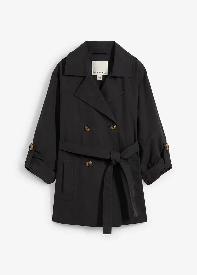 bonprix Eleganter kurzer Trenchcoat - schwarz - Damen