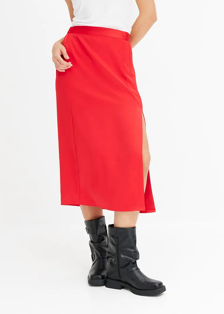 Bonprix Eleganter Midirock Aus Satin - Rot - Damen