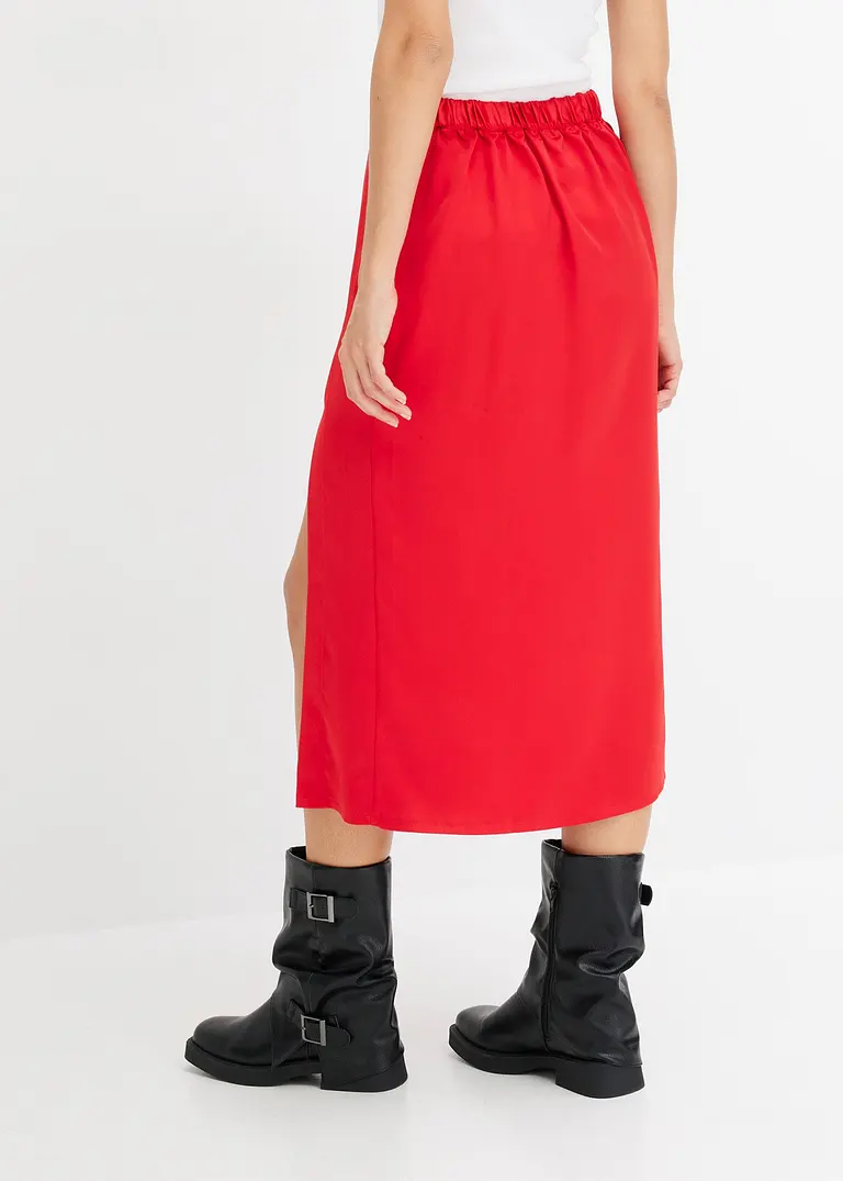 Bonprix Eleganter Midirock Aus Satin - Rot - Damen