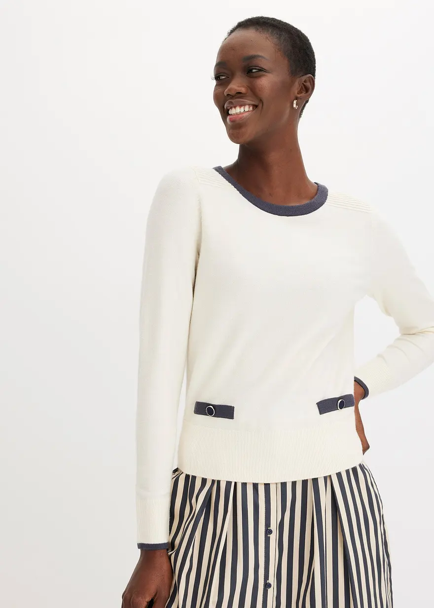 Bonprix Eleganter Pullover Mit Knöpfen - Beige - Damen