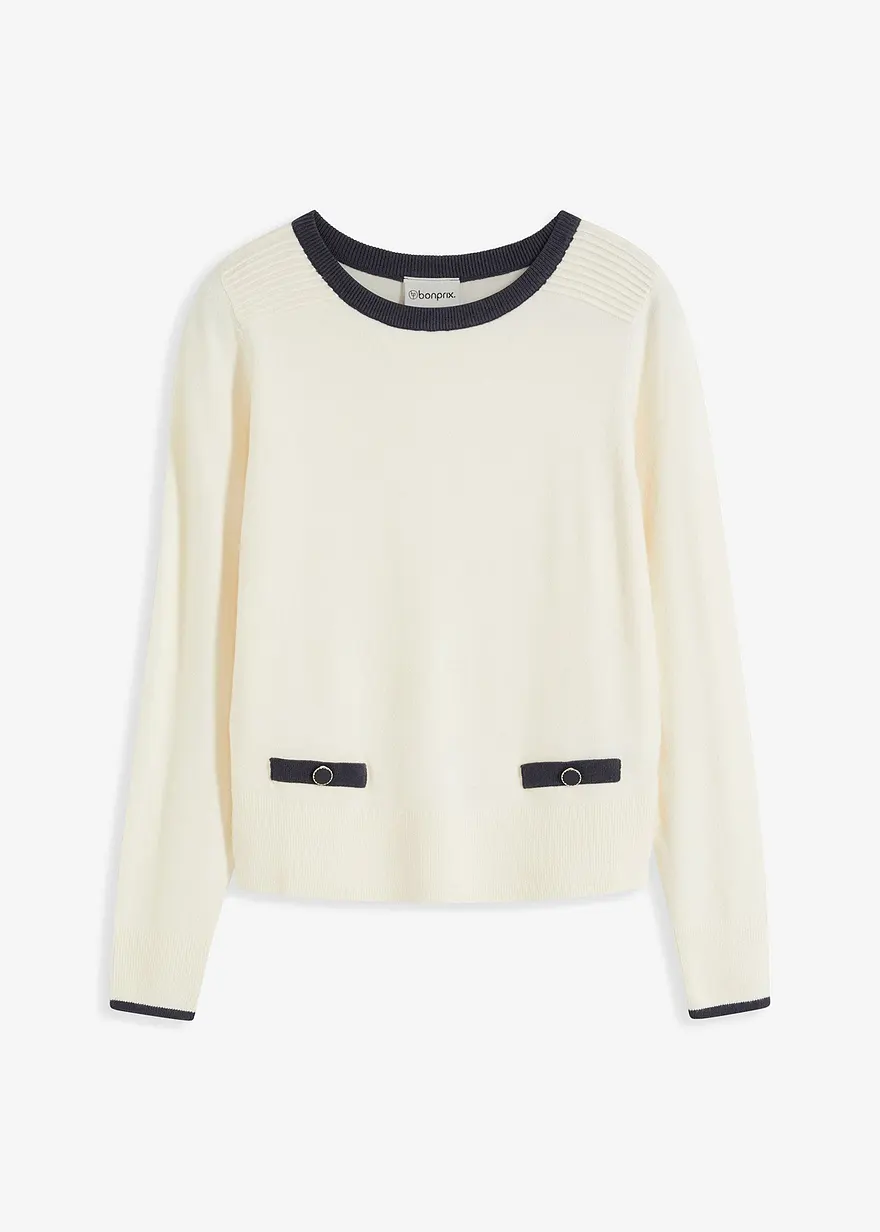 bonprix eleganter Pullover mit Knöpfen - beige - Damen