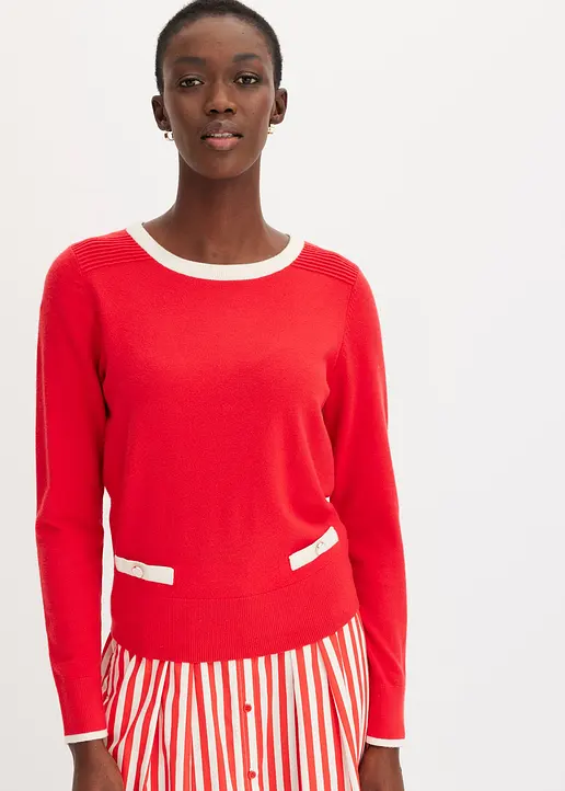 Bonprix Eleganter Pullover Mit Knöpfen - Rot - Damen