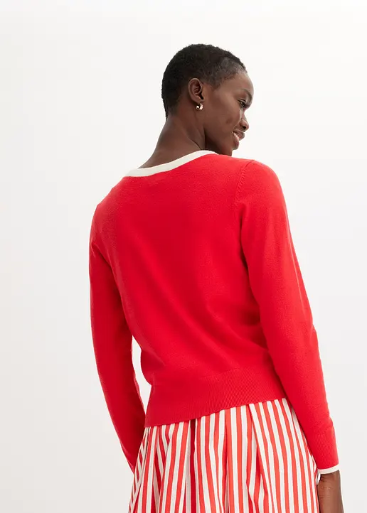 Bonprix Eleganter Pullover Mit Knöpfen - Rot - Damen