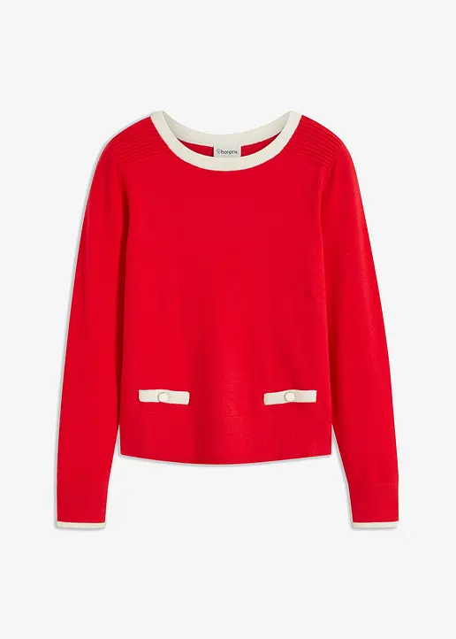 bonprix eleganter Pullover mit Knöpfen - rot - Damen