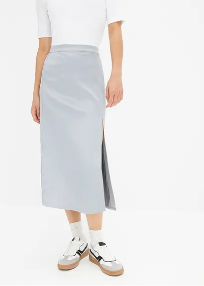 Bonprix Eleganter Satin Midirock - Grau - Damen