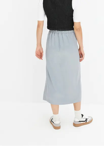 Bonprix Eleganter Satin Midirock - Grau - Damen