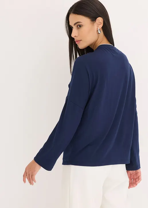 Bonprix Elegantes Blusenshirt Mit Satin - Blau - Damen
