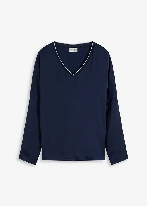 bonprix elegantes Blusenshirt mit Satin - blau - Damen