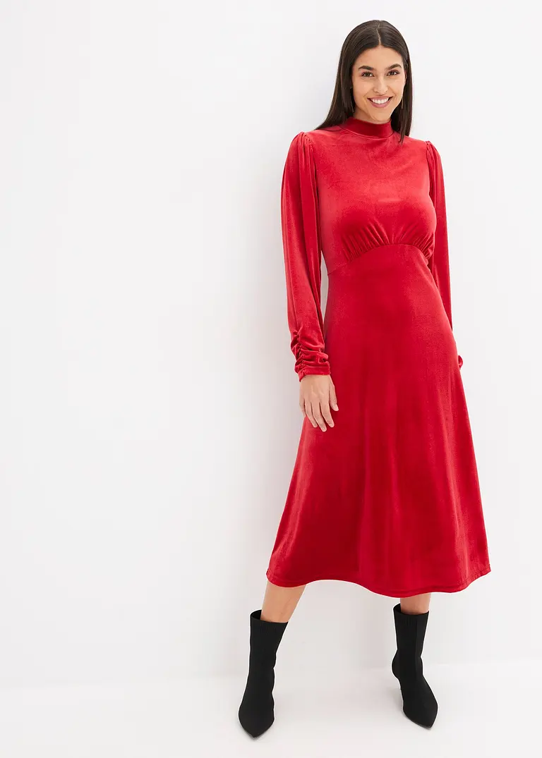 Bonprix Elegantes Samtkleid - Rot - Damen