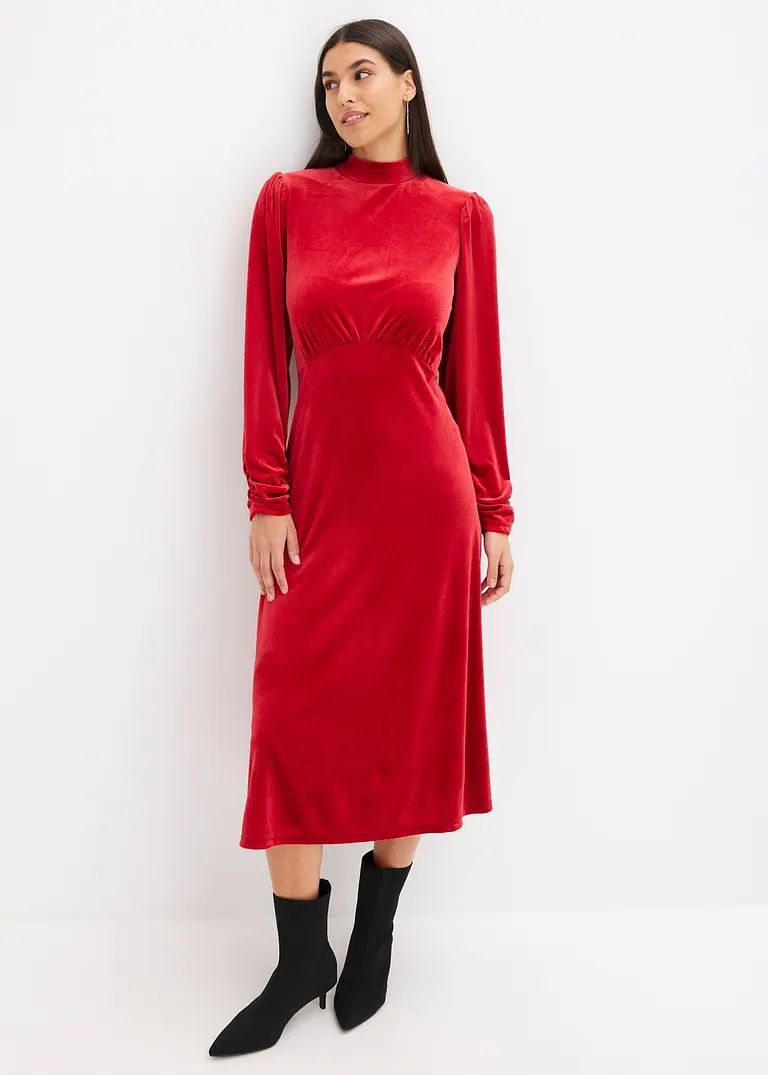 Bonprix Elegantes Samtkleid - Rot - Damen