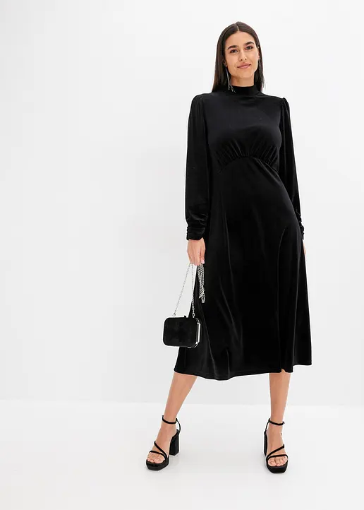 Bonprix Elegantes Samtkleid - Schwarz - Damen