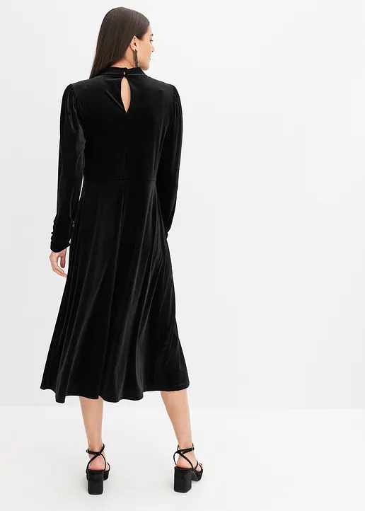 Bonprix Elegantes Samtkleid - Schwarz - Damen