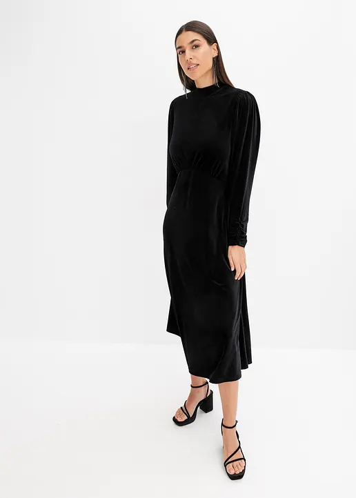 Bonprix Elegantes Samtkleid - Schwarz - Damen