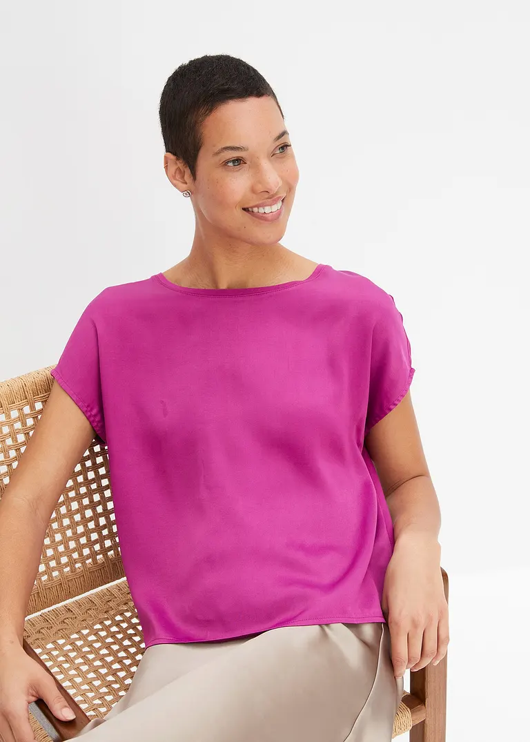 Bonprix Elegantes Shirt Im Material-Mix - Lila - Damen