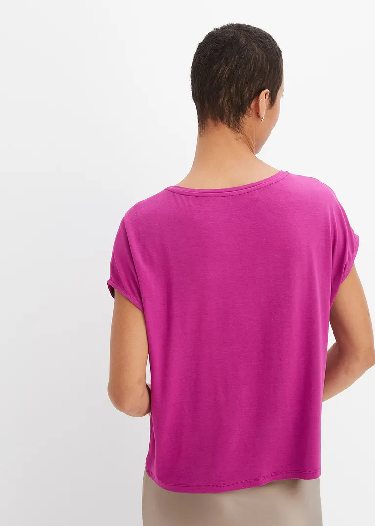 Bonprix Elegantes Shirt Im Material-Mix - Lila - Damen