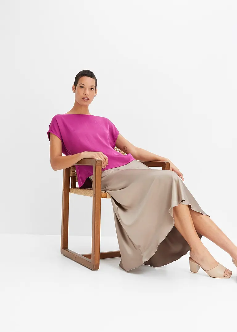 Bonprix Elegantes Shirt Im Material-Mix - Lila - Damen