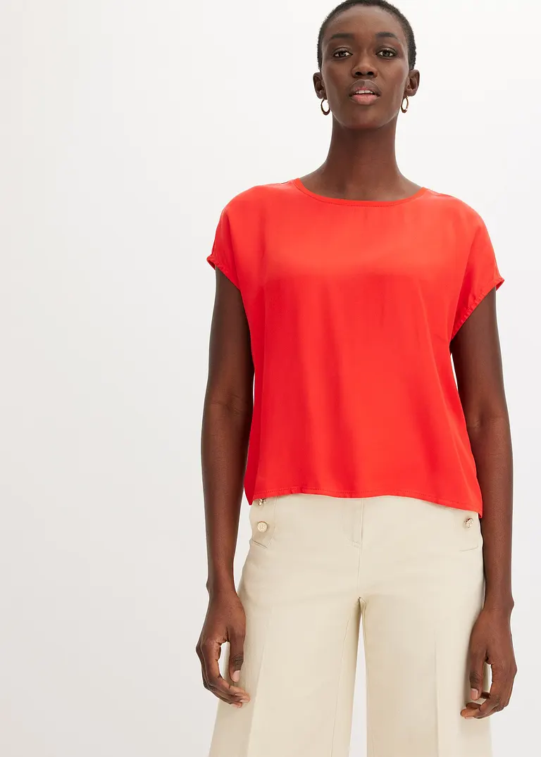 Bonprix Elegantes Shirt Im Material-Mix - Rot - Damen