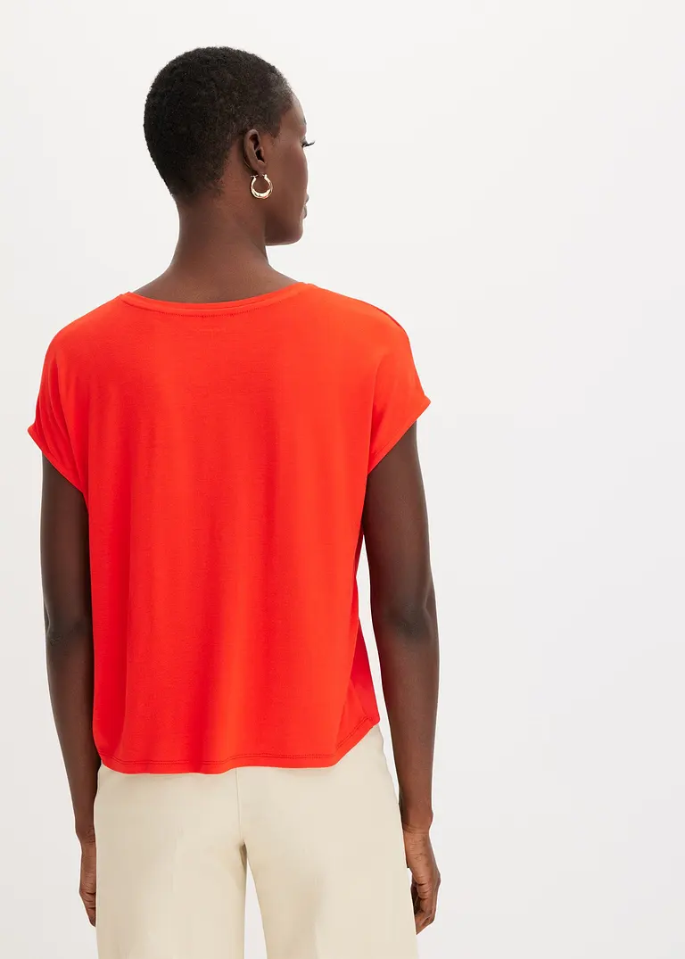 Bonprix Elegantes Shirt Im Material-Mix - Rot - Damen