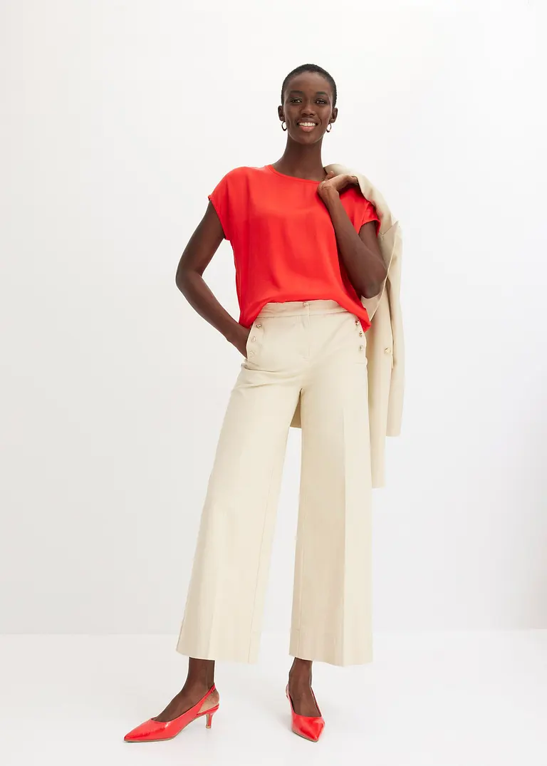 Bonprix Elegantes Shirt Im Material-Mix - Rot - Damen