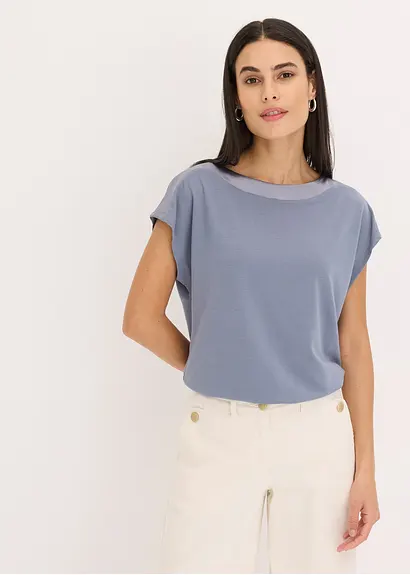 Bonprix Elegantes Shirt Mit Satinpasse - Blau - Damen