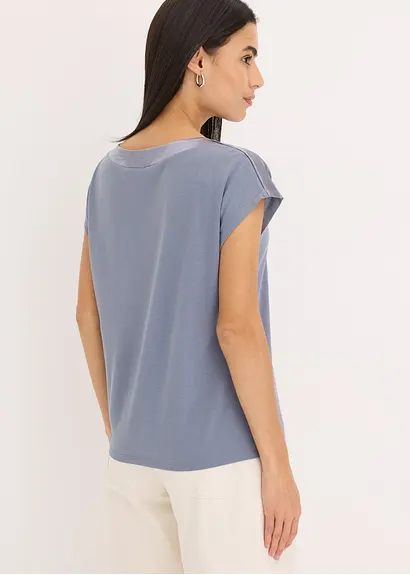 Bonprix Elegantes Shirt Mit Satinpasse - Blau - Damen