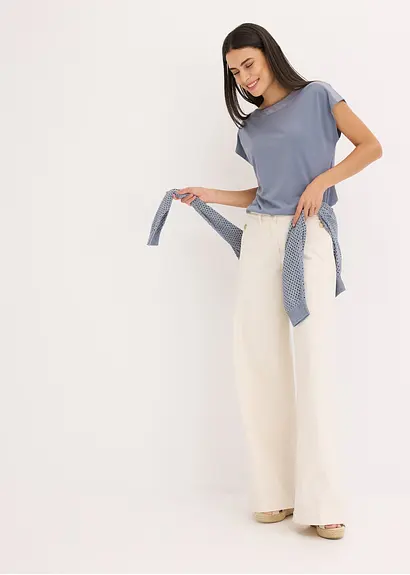 Bonprix Elegantes Shirt Mit Satinpasse - Blau - Damen