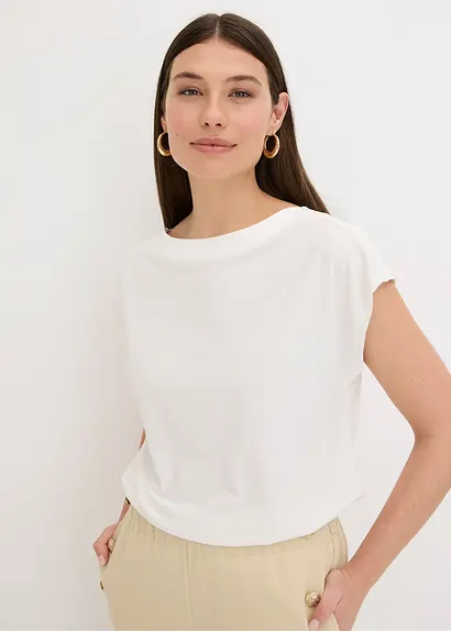 Bonprix Elegantes Shirt Mit Satinpasse - Weiß - Damen