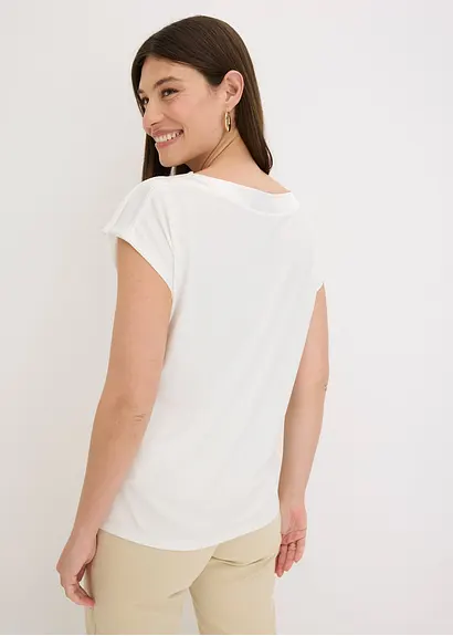 Bonprix Elegantes Shirt Mit Satinpasse - Weiß - Damen