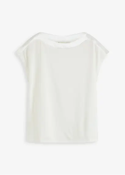 bonprix elegantes Shirt mit Satinpasse - weiß - Damen