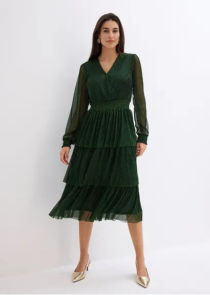 Bonprix Elegantes Shirtkleid Mit Lurex - Grün - Damen