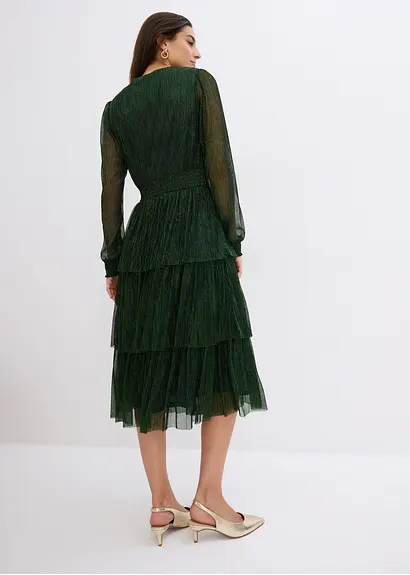 Bonprix Elegantes Shirtkleid Mit Lurex - Grün - Damen