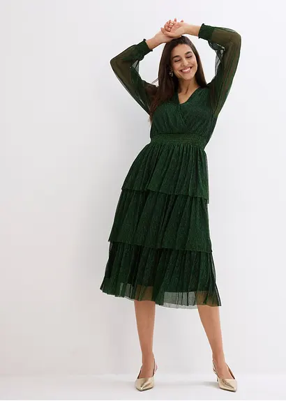 Bonprix Elegantes Shirtkleid Mit Lurex - Grün - Damen