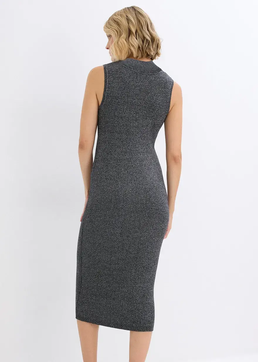 Bonprix Elegantes Strickkleid Mit Lurex - Grau - Damen