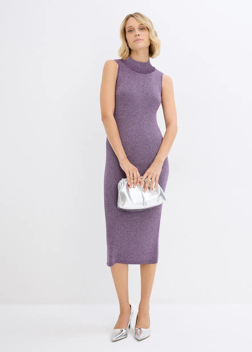 Bonprix Elegantes Strickkleid Mit Lurex - Lila - Damen