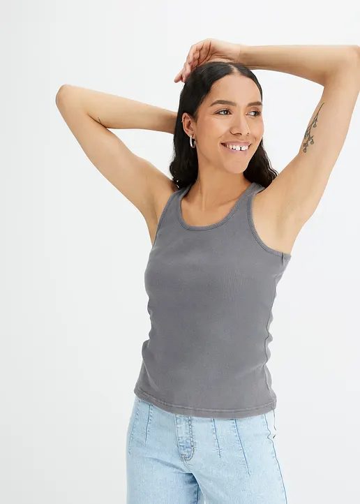Bonprix Enges Top Mit Acid Wash - Grau - Damen